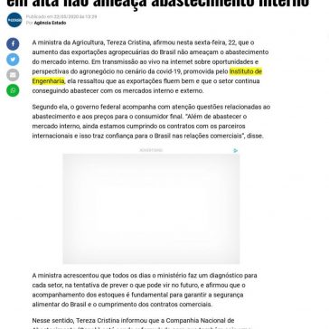 Tereza Cristina: exportação agropecuária em alta não ameaça abastecimento interno – Cgn
