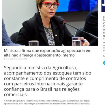 Ministra afirma que exportação agropecuária em alta não ameaça abastecimento interno – Direto de Brasilia Agência de Notícias