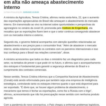 Tereza Cristina: exportação agropecuária em alta não ameaça abastecimento interno – Diário de Notícias (On-line)
