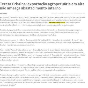 Tereza Cristina: exportação agropecuária em alta não ameaça abastecimento interno – Folha de Valinhos