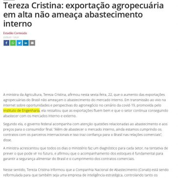 Tereza Cristina: exportação agropecuária em alta não ameaça abastecimento interno – Isto É Dinheiro (On-line)