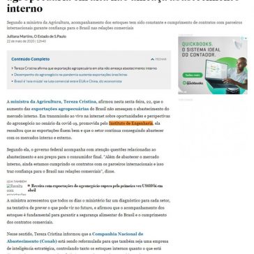 Tereza Cristina afirma que exportação agropecuária em alta não ameaça abastecimento interno – O Estado de S. Paulo (On-line)