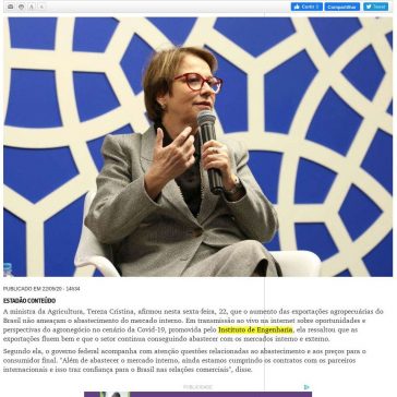 Tereza Cristina: exportação agropecuária em alta não ameaça abastecimento – O Tempo – Contagem