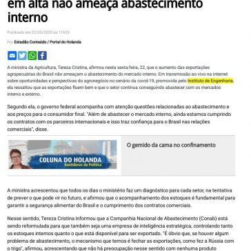 Tereza Cristina: exportação agropecuária em alta não ameaça abastecimento interno – Portal do Holanda