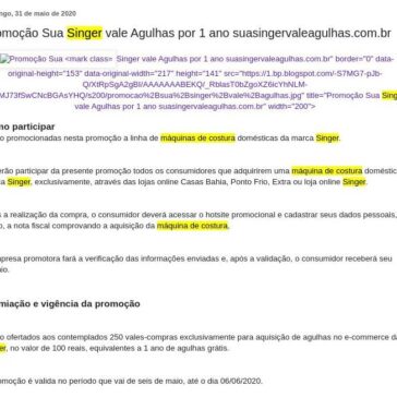 Promoção Sua Singer vale Agulhas por 1 ano – Promoções na Internet