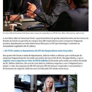 CPI dos respiradores: servidora aponta influência de ex-secretários em compra de R$ 33 milhões – NSC Total