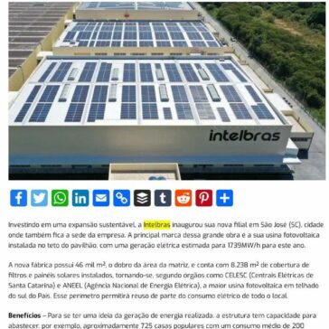 Intelbras inaugura maior usina fotovoltaica do Sul do Brasil – Blog do Moreira