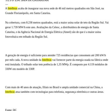 Intelbras inaugura fabrica com a maior usina solar de teto em Santa Catarina – Blog do Quadros
