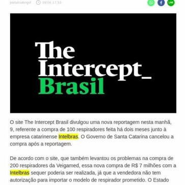 Intercept chama atenção para problema em outra compra de respiradores em SC – Central de Notícias