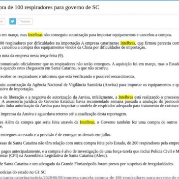 Empresa cancela compra de 100 respiradores para governo de SC – Indiaroba Web