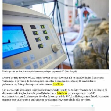 Governo de SC pode anular compra de mais 100 respiradores vindos da China – NSC Total