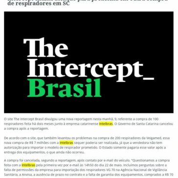 Intercept chama atenção para problema em outra compra de respiradores em SC – Portal MakingOf