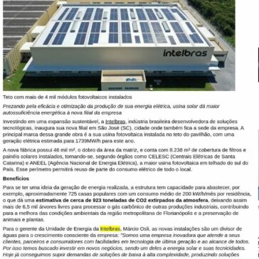Intelbras inaugura maior usina fotovoltaica em telhado do Sul do Brasil – Textile Industry Blog
