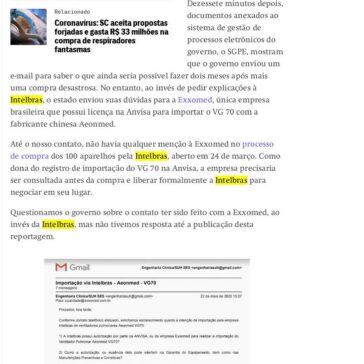 E-mail do Intercept melou em 17 minutos outra compra furada de respiradores do governo de SC – The Intercept Brasil