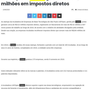 Startups do Cietec geraram R$ 8,5 milhões em impostos diretos – IPESI