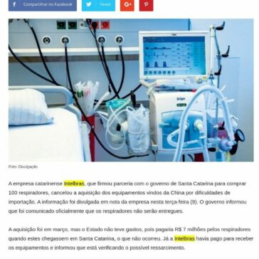Empresa cancela compra de 100 respiradores para o governo de SC – Movimento FM