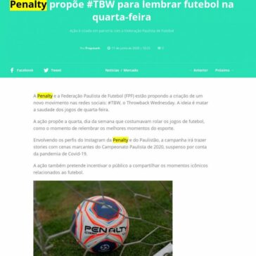 Penalty propõe #TBW para lembrar futebol na quarta-feira – Propmark