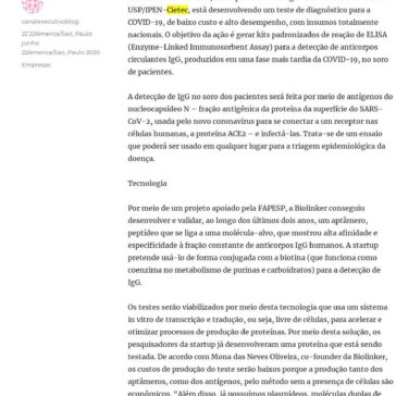 Startup do Cietec desenvolve teste nacional de diagnóstico da COVID-19 – Canal Executivo Blog