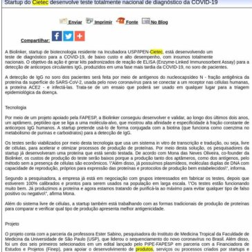 Startup do Cietec desenvolve teste totalmente nacional de diagnóstico da COVID-19 – Difundir