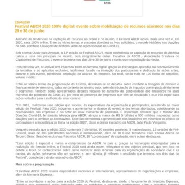 Festival ABCR 2020 100% digital: evento sobre mobilização de recursos acontece nos dias 29 e 30 de junho- Feiras do Brasil