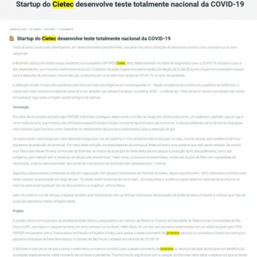Startup do Cietec desenvolve teste totalmente nacional da COVID-19 – Direito Médico Saúde