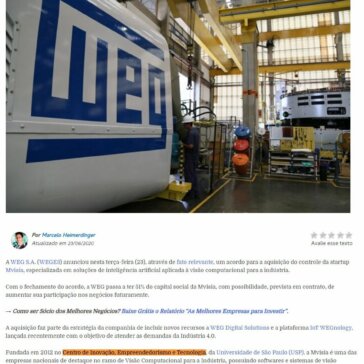 WEG (WEGE3) Anuncia Compra de Startup de Tecnologia – The Cap