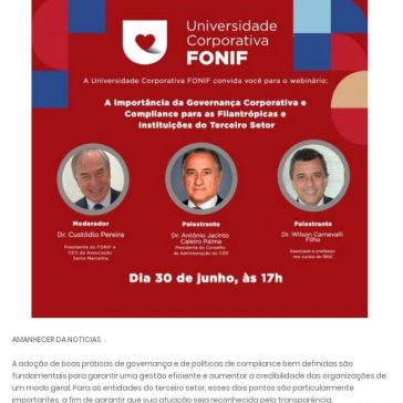 Webinar gratuito debate governança corporativa e compliance para as filantrópicas – Amanhecer
