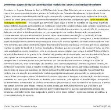 Determinada suspensão de prazos administrativos relacionados à certificação de entidade beneficente – Stanchi & Oliveira Advogados Associados