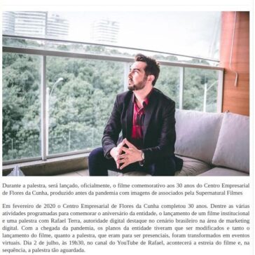 Rafael Terra palestra para o Centro Empresarial em evento online alusivo aos 30 anos da Entidade – Jornal Ponto Inicial