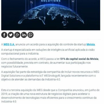WEG adquire Startup focada em Inteligência Artificial e Visão Computacional – Noticenter