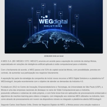 WEG adquire Startup focada em Inteligência Artificial e Visão Computacional – PORTAL DA CLIC