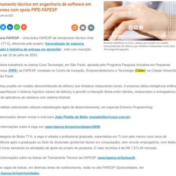 Treinamento técnico em engenharia de software em empresa com apoio PIPE-FAPESP – Agência FAPESP