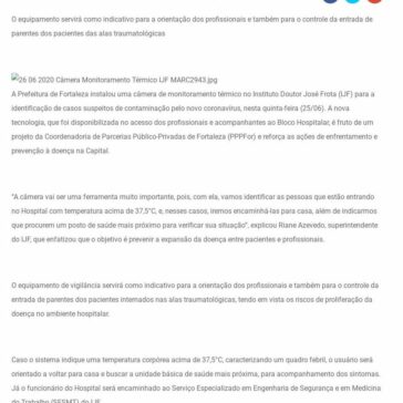 IJF recebe câmera térmica para identificação de casos suspeitos de Covid-19 – Investe CE – Tribuna do Ceará