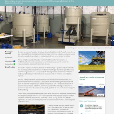 Tório Mining implanta tecnologia com bactérias que triplica recuperação de ouro – Notícias de Mineração Brasil