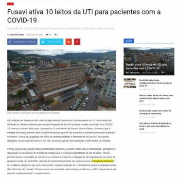Fusavi ativa 10 leitos da UTI para pacientes com a COVID-19 – Jornal Alto Vale