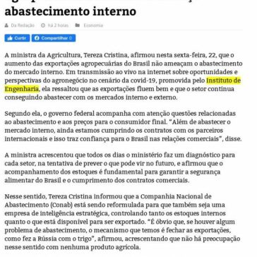 Tereza Cristina: exportação agropecuária em alta não ameaça abastecimento interno – Repórter Diário (On-line)