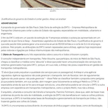 ENTREVISTAS: Especialistas em transportes criticam proposta de Doria de extinguir EMTU – Diário do Transporte