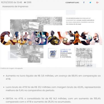 Patrimônio líquido da Cambuci SA aumenta em 50 milhões em 2019 – JE Online