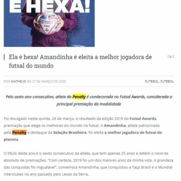 Ela é hexa! Amandinha é eleita a melhor jogadora de futsal do mundo – Templo dos Esportes