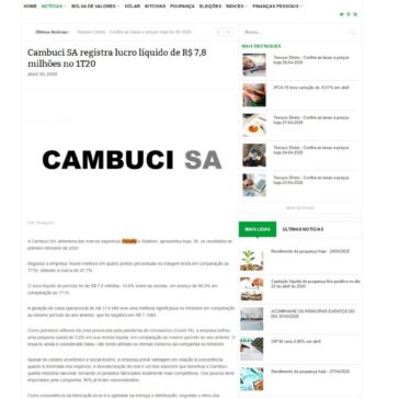 Cambuci SA registra lucro líquido de R$ 7,8 milhões no 1T20 – Investimentos e Notícias