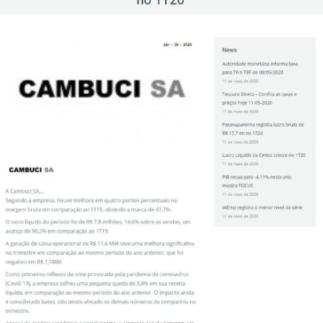 Cambuci SA registra lucro líquido de R$ 7,8 milhões no 1T20 – Criteria Seguros