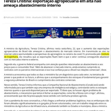 Tereza Cristina: exportação agropecuária em alta não ameaça abastecimento interno – Correio Popular