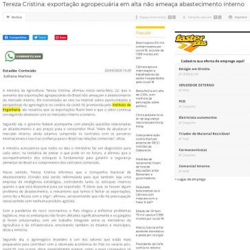 Tereza Cristina: exportação agropecuária em alta não ameaça abastecimento interno – Fasternet