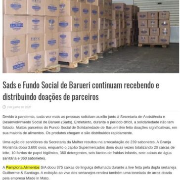 Sads e Fundo Social de Barueri continuam recebendo e distribuindo doações de parceiros – Jornal Imprensa Regional
