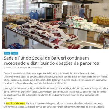Sads e Fundo Social de Barueri continuam recebendo e distribuindo doações de parceiros – Jornal A Rua