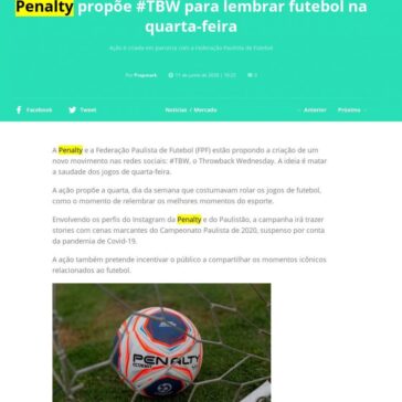 Penalty propõe #TBW para lembrar futebol na quarta-feira – Propmark