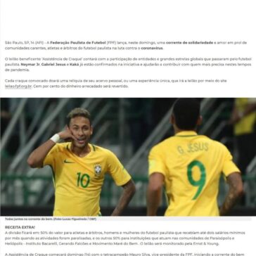 Com Neymar Jr, Gabriel Jesus e Kaká, FPF inicia corrente de solidariedade – Futebol Interior
