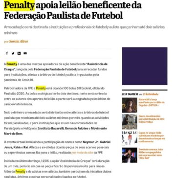 Penalty apoia leilão beneficente da Federação Paulista de Futebol – B9