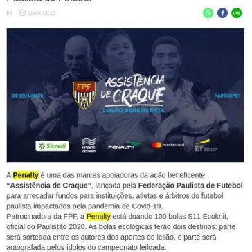 Penalty apoia leilão beneficente da Federação Paulista de Futebol – Central de Notícias