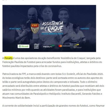 Penalty apoia leilão beneficente da Federação Paulista de Futebol – Giro Mais